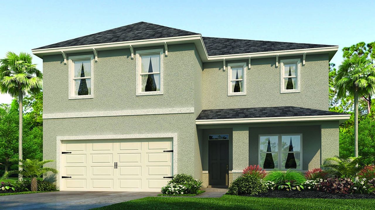 Front exterior of a new home in Buena Lago, St. Cloud, FL, highlighting curb appeal (Image 2).