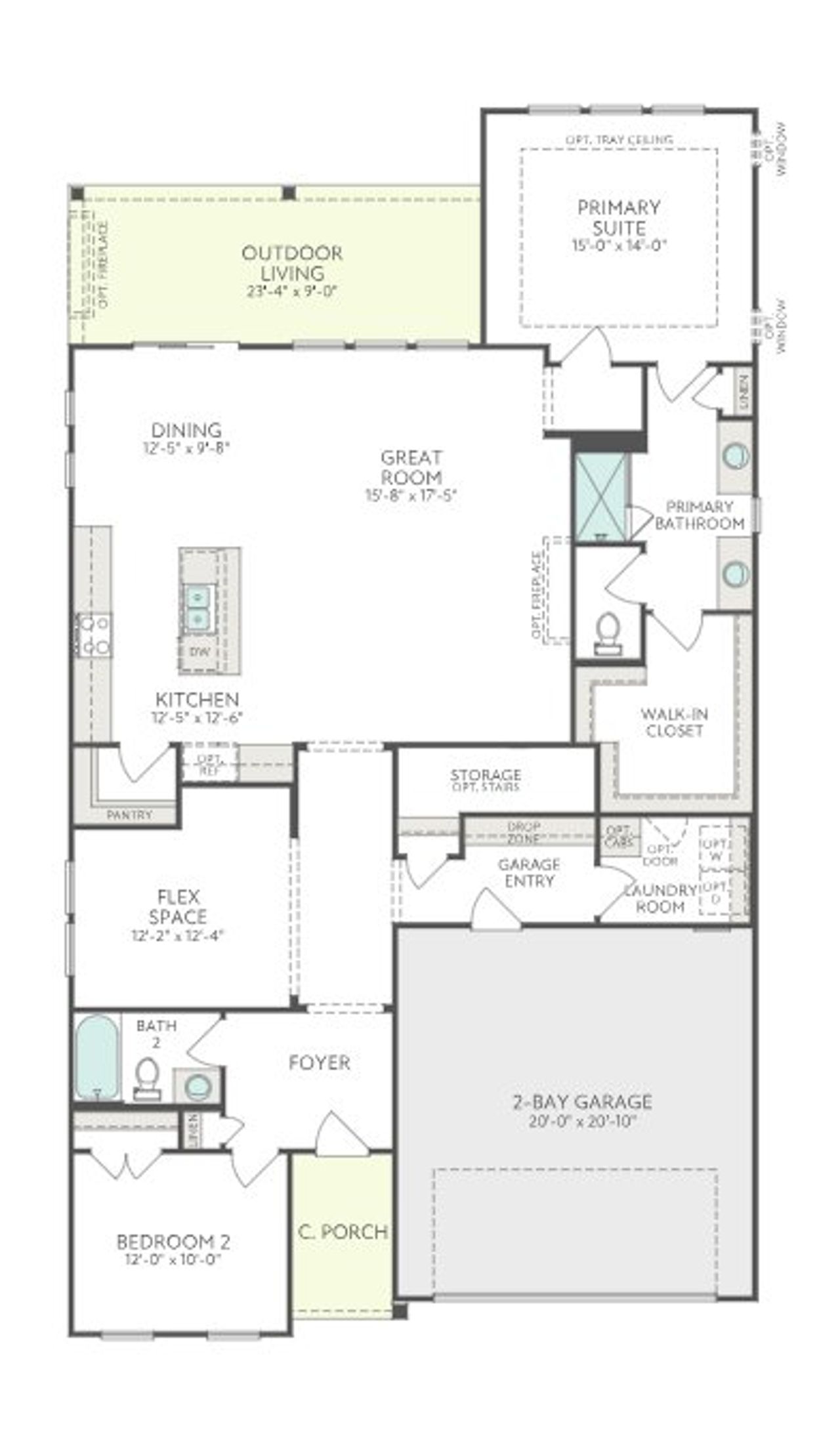 2D floor plan layout for the Longleaf Way by Tri Pointe Homes in Altis At Serenity, Fuquay Varina, NC (Image 2).