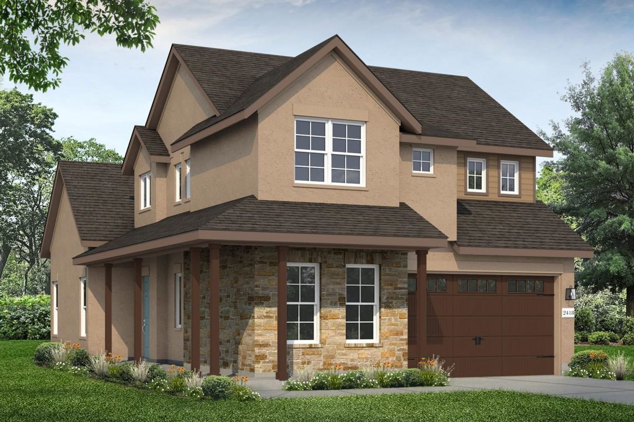 Representative exterior photo of a completed home built from the Cross Creek 2418 by Brohn Homes in Cross Creek, Cedar Park, TX (Image 2).