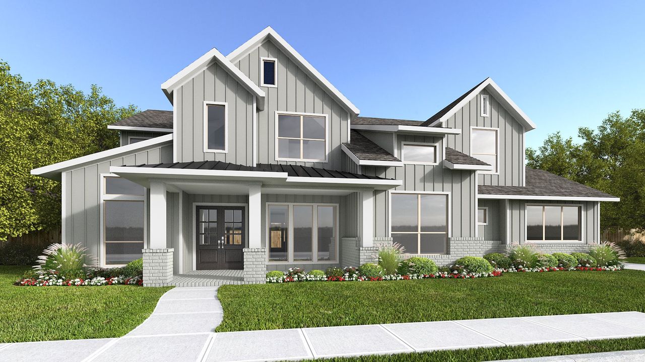 Representative exterior photo of a completed home built from the 4327A by Perry Homes in Vintage Oaks, New Braunfels, TX (Image 2).