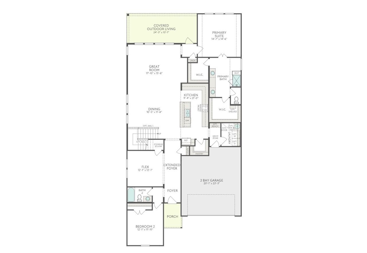 2D floor plan layout for the Evelyn by Tri Pointe Homes in The Meadows, Denton, TX (Image 2).