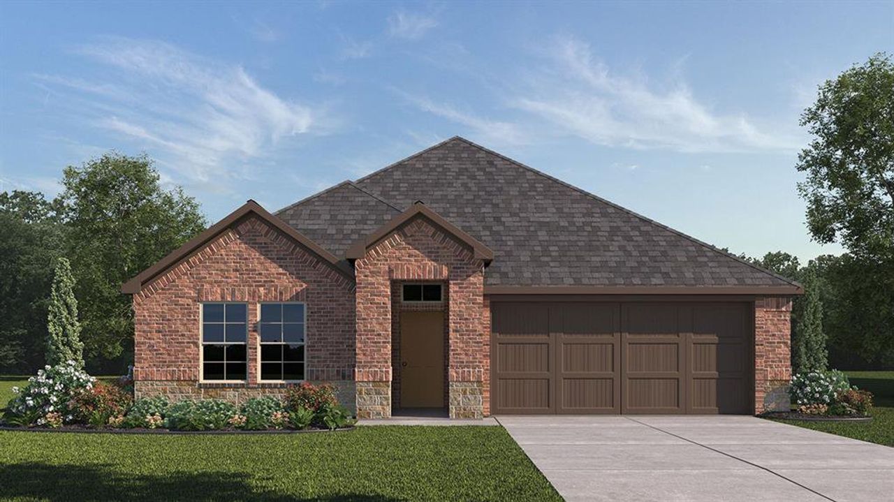 Front exterior of a new home in Cartwright Ranch, Crandall, TX, highlighting curb appeal (Image 2).