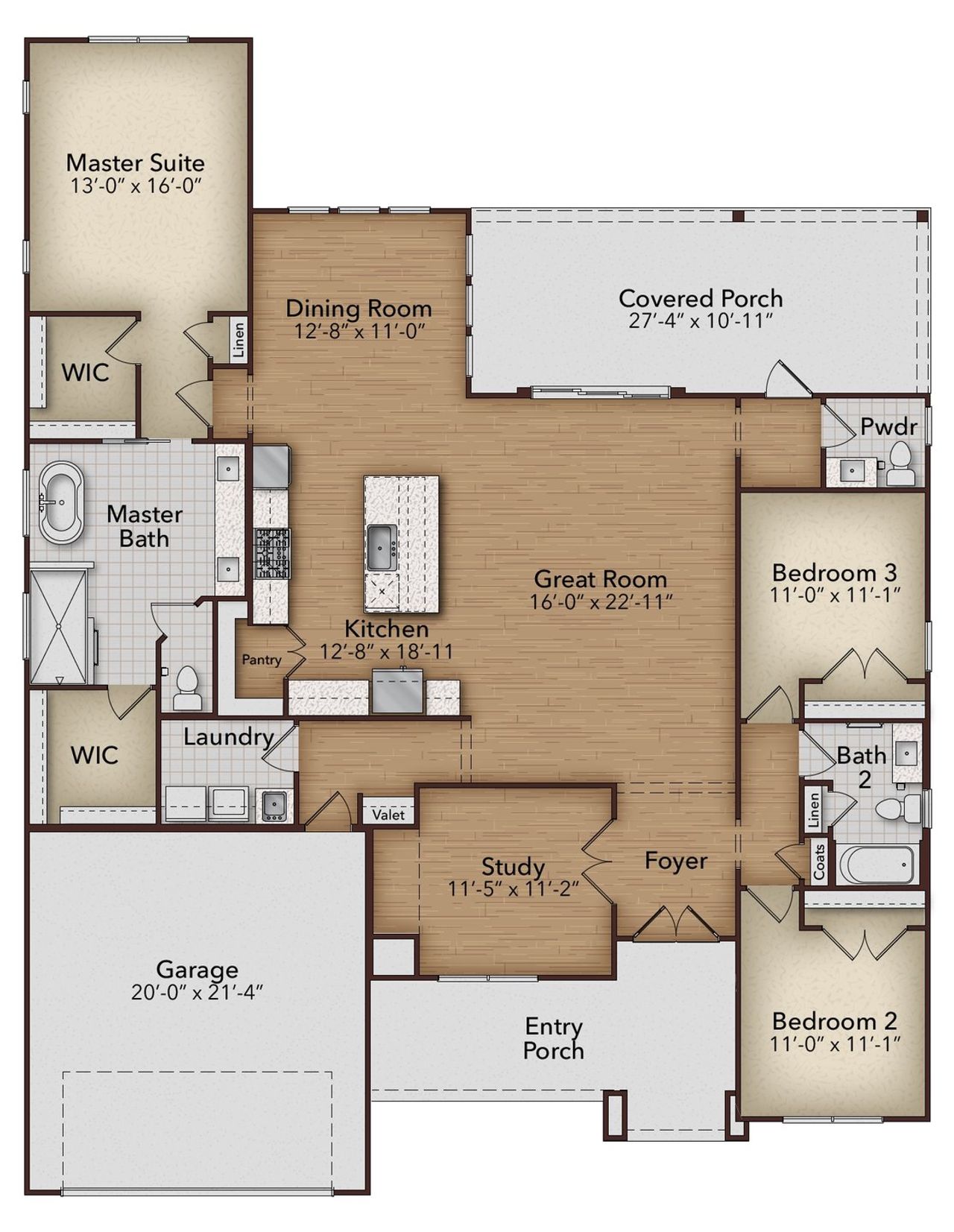 2D floor plan layout for the Berkeley by GW Homes in Laureate Village, Newberry, FL (Image 2).