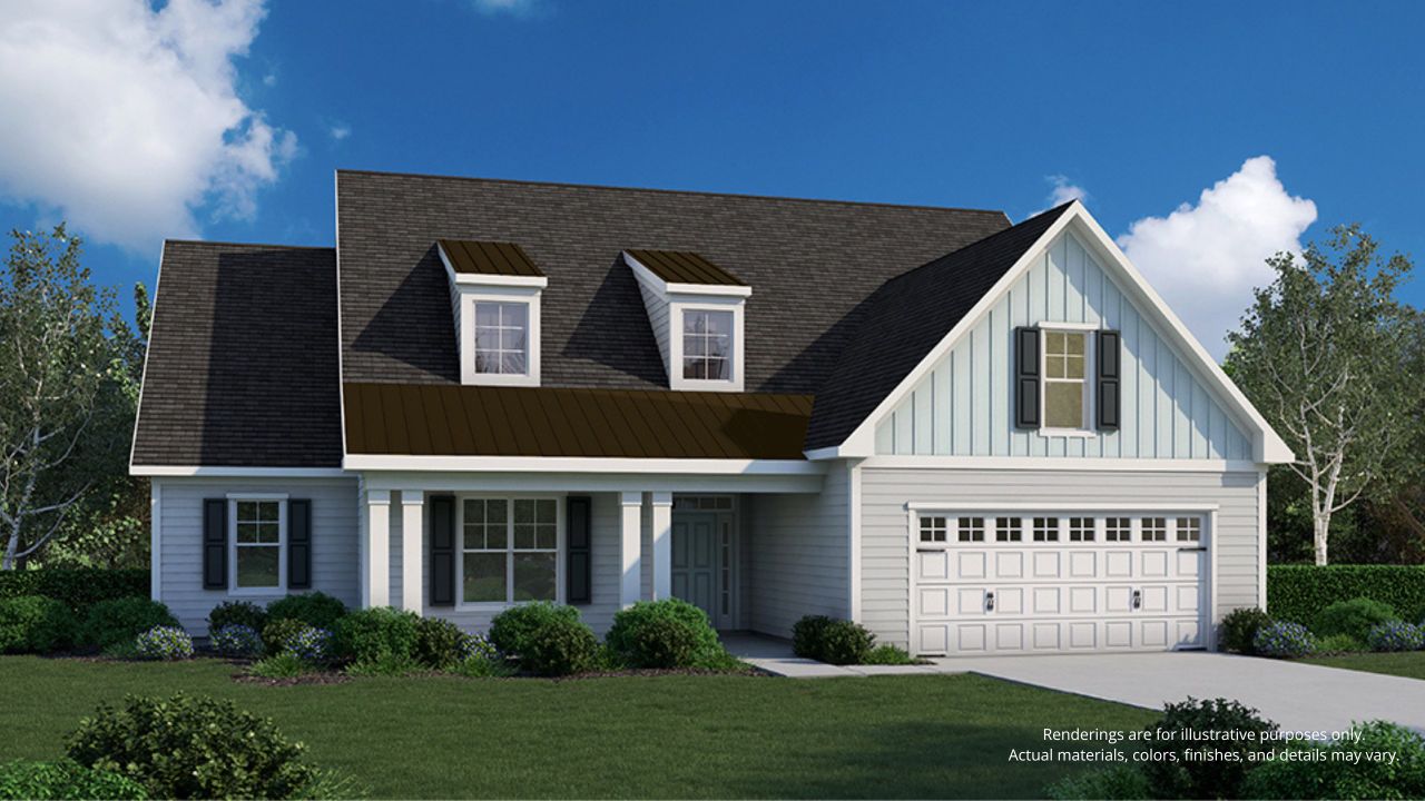 Front exterior of a new home in Sunset Reach, Castle Hayne, NC, highlighting curb appeal (Image 2).