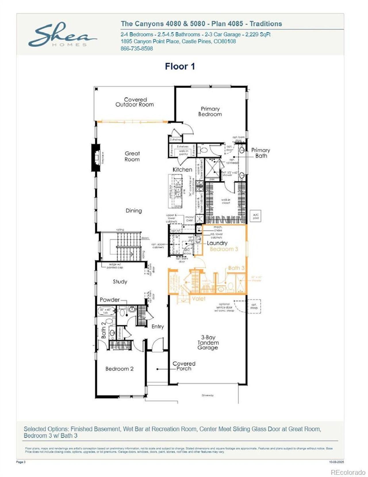 2D floor plan layout of this home in Reserve at The Canyons, Castle Pines, CO (Image 2).