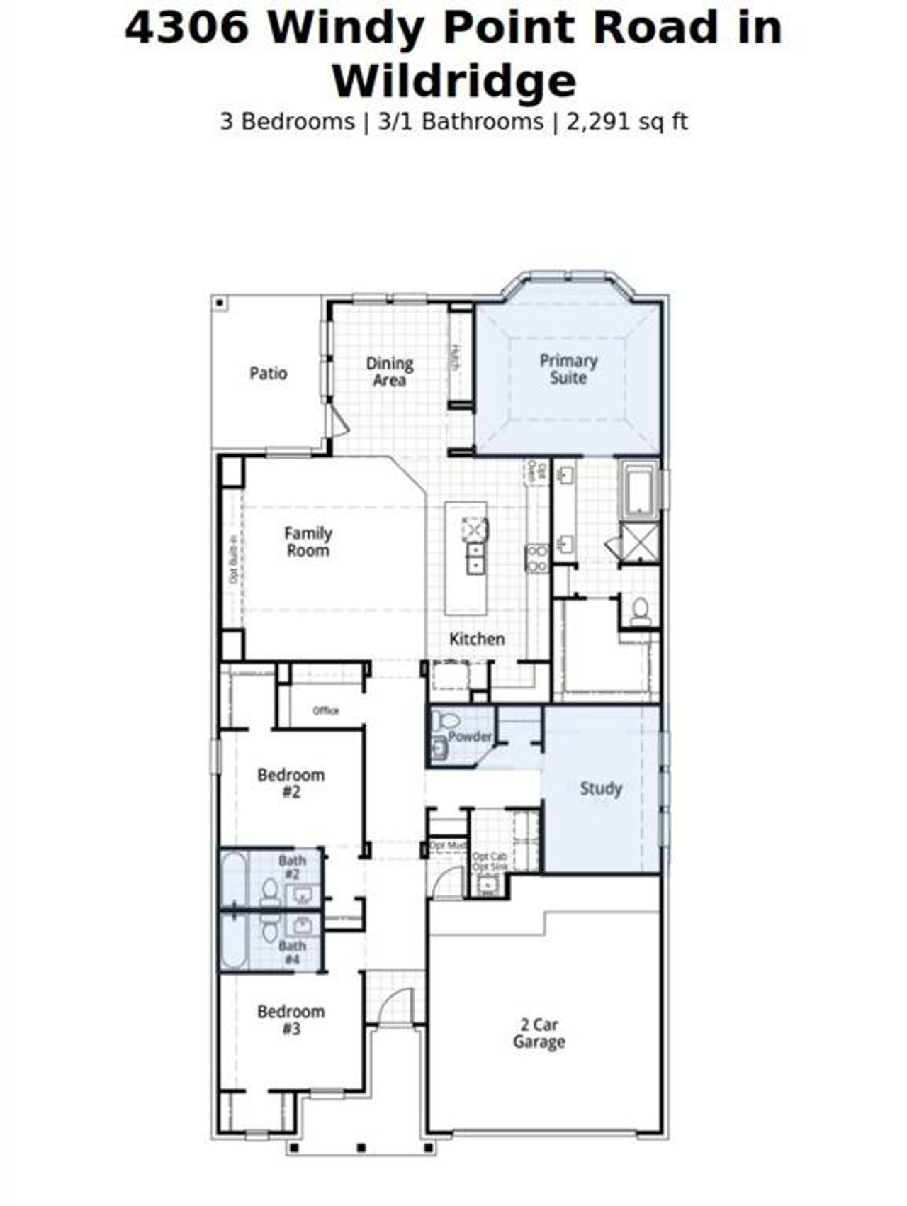 2D floor plan layout of this home in Wildridge, Oak Point, TX (Image 2).