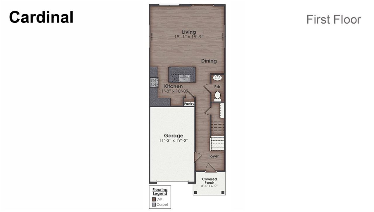 2D floor plan layout of this home in Indigo Preserve Townhomes, Leland, NC (Image 2).