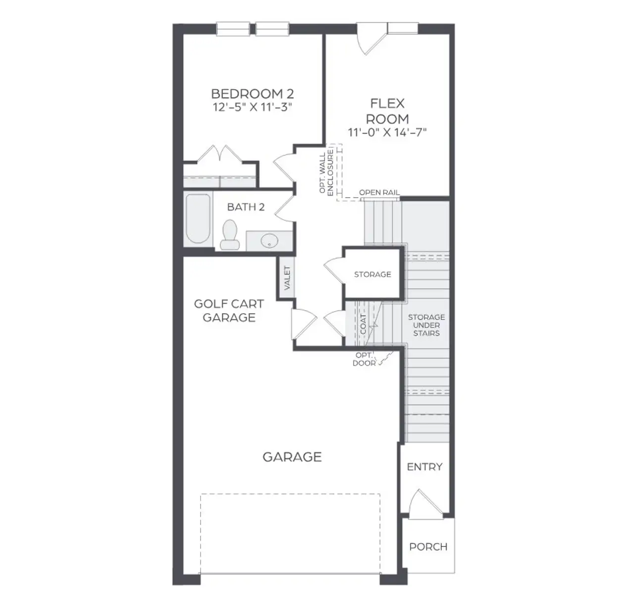 2D floor plan layout for the Stewart End by Cadence Homes in Linkside Las Colinas, Irving, TX (Image 2).