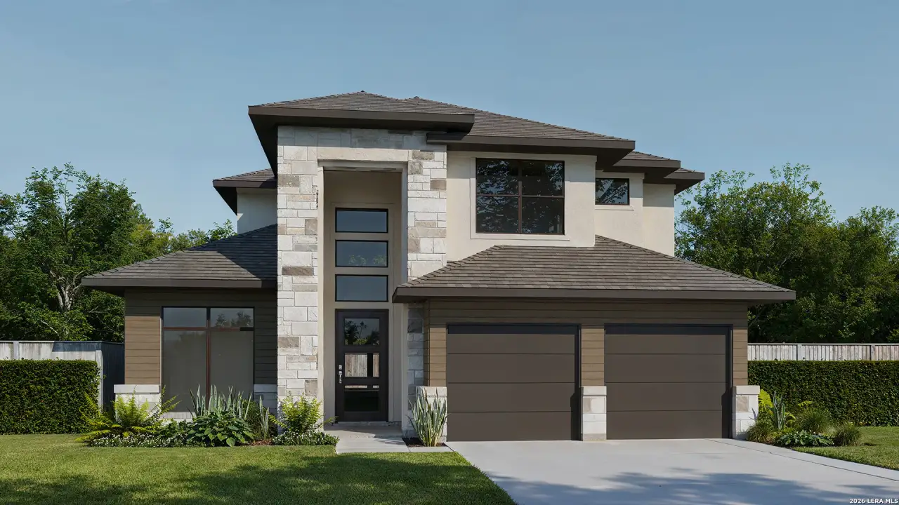 Front exterior of a new home in Hidden Canyon, San Antonio, TX, highlighting curb appeal (Image 2).