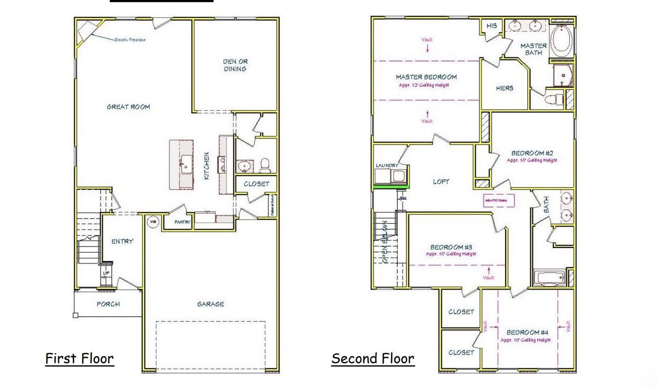 2D floor plan layout for the Willow by Capshaw in Fox Crossing, Griffin, GA (Image 2).