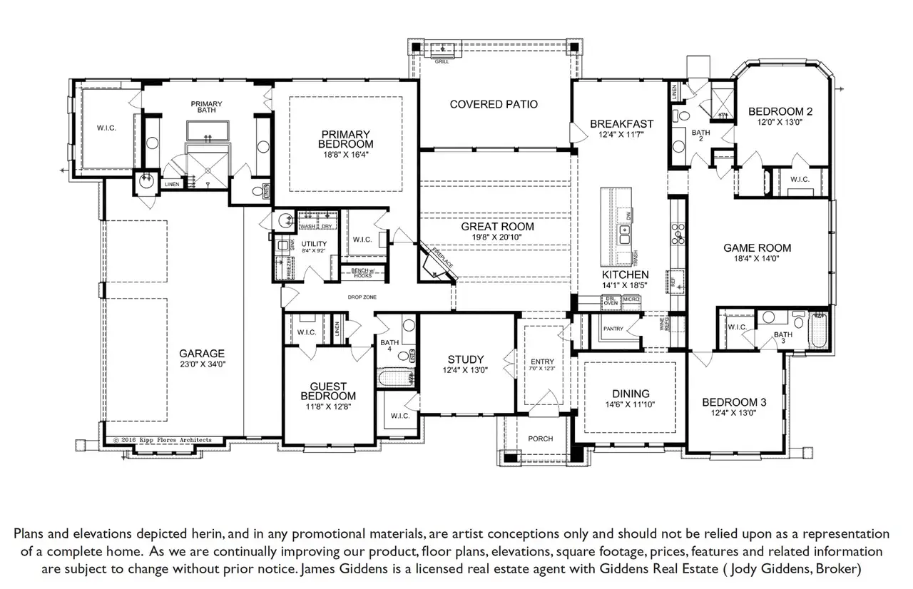 2D floor plan layout of this home in Scofield Farms Estates, Georgetown, TX (Image 2).