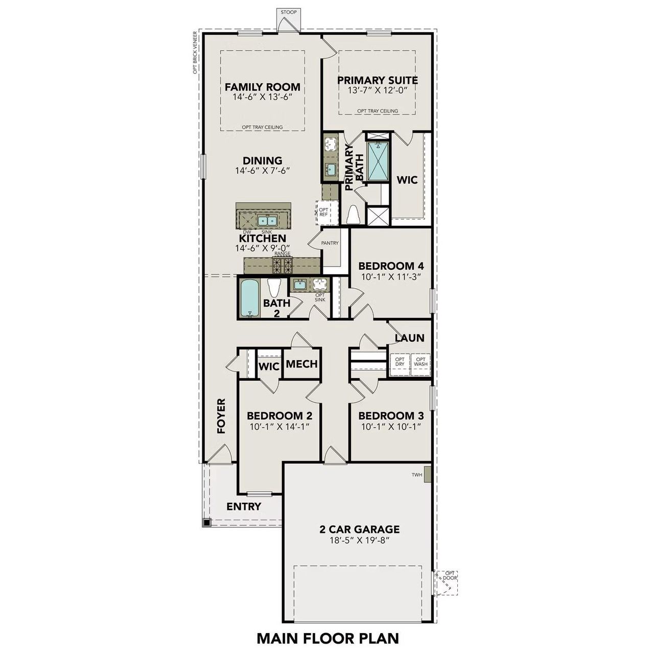 2D floor plan layout of this home in Liberty Estates, Cleveland, TX (Image 2).