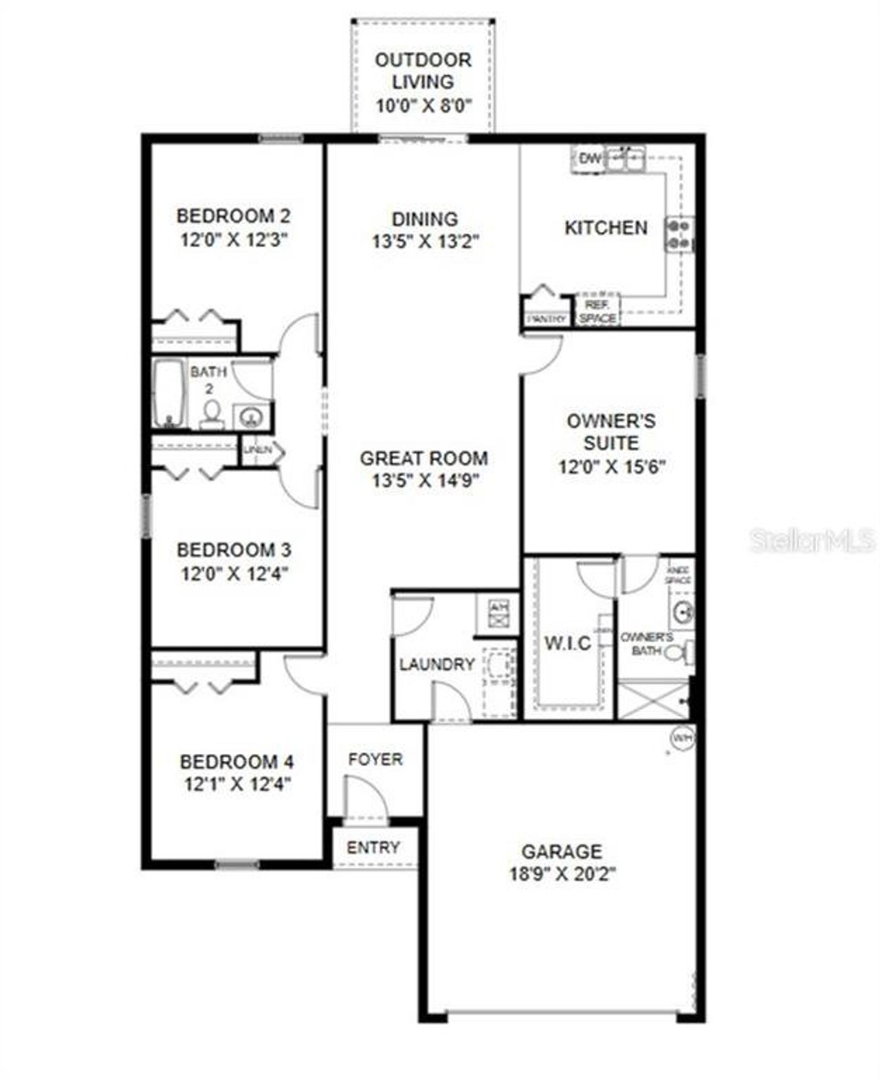 2D floor plan layout of this home in Tillman Oaks, Wildwood, FL (Image 2).