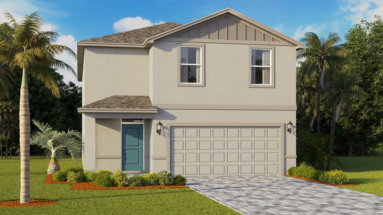 Representative exterior photo of a completed home built from the Crosscourt by D.R. Horton in Venetian Grove, Vero Beach, FL (Image 2).