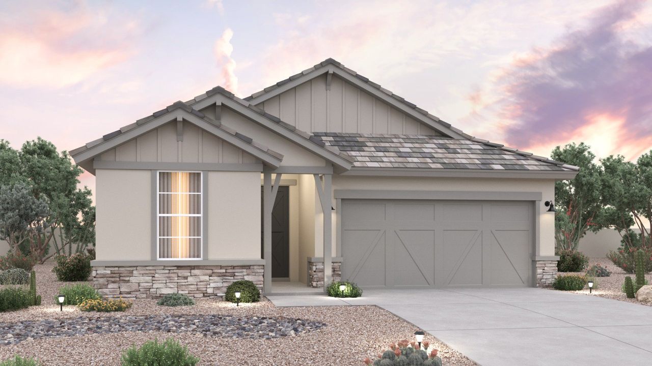 Representative exterior photo of a completed home built from the Bluebell by Brightland Homes in Teravalis, Buckeye, AZ (Image 2). Representative exterior photo of a completed home built from the Bluebell by Brightland Homes in Teravalis, Buckeye, AZ (Image 2).