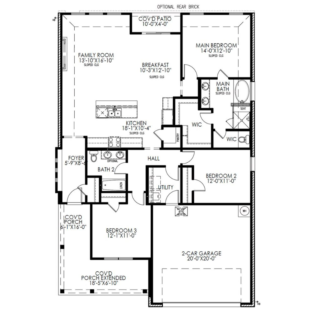 2D floor plan layout for the The Flower by Lillian Custom Homes in Freeman Farms, Kaufman, TX (Image 2).