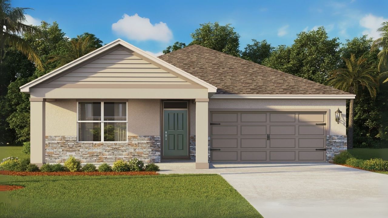 Front exterior of a new home in Preston Cove, St. Cloud, FL, highlighting curb appeal (Image 2).