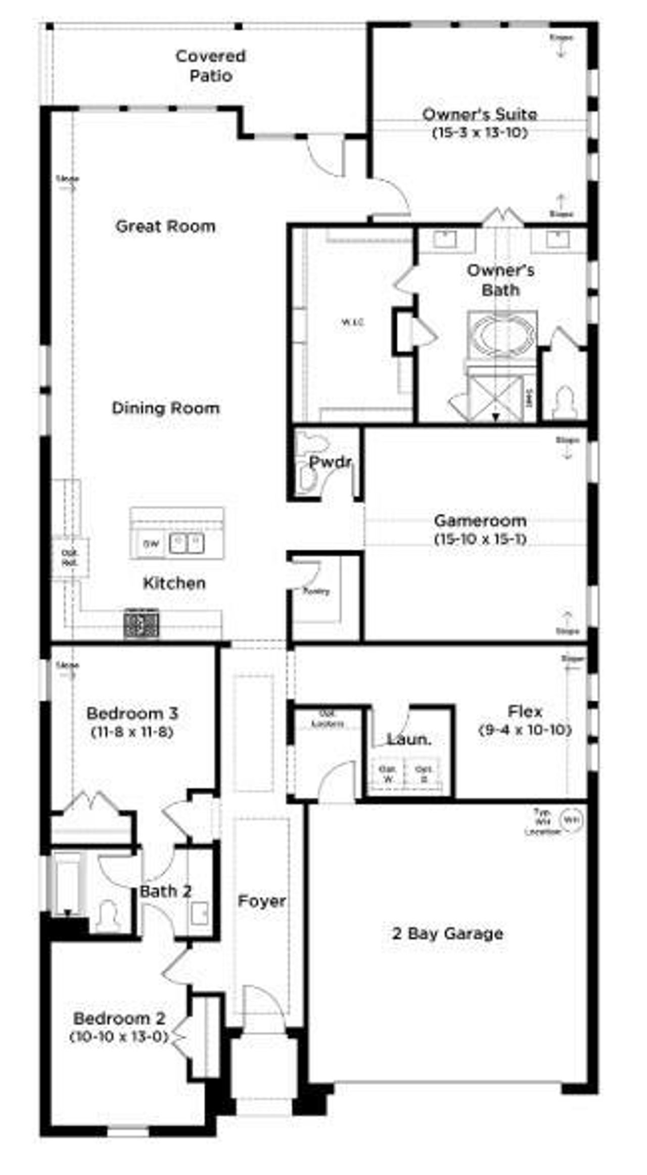 2D floor plan layout of this home in Carillon, Manor, TX (Image 2).