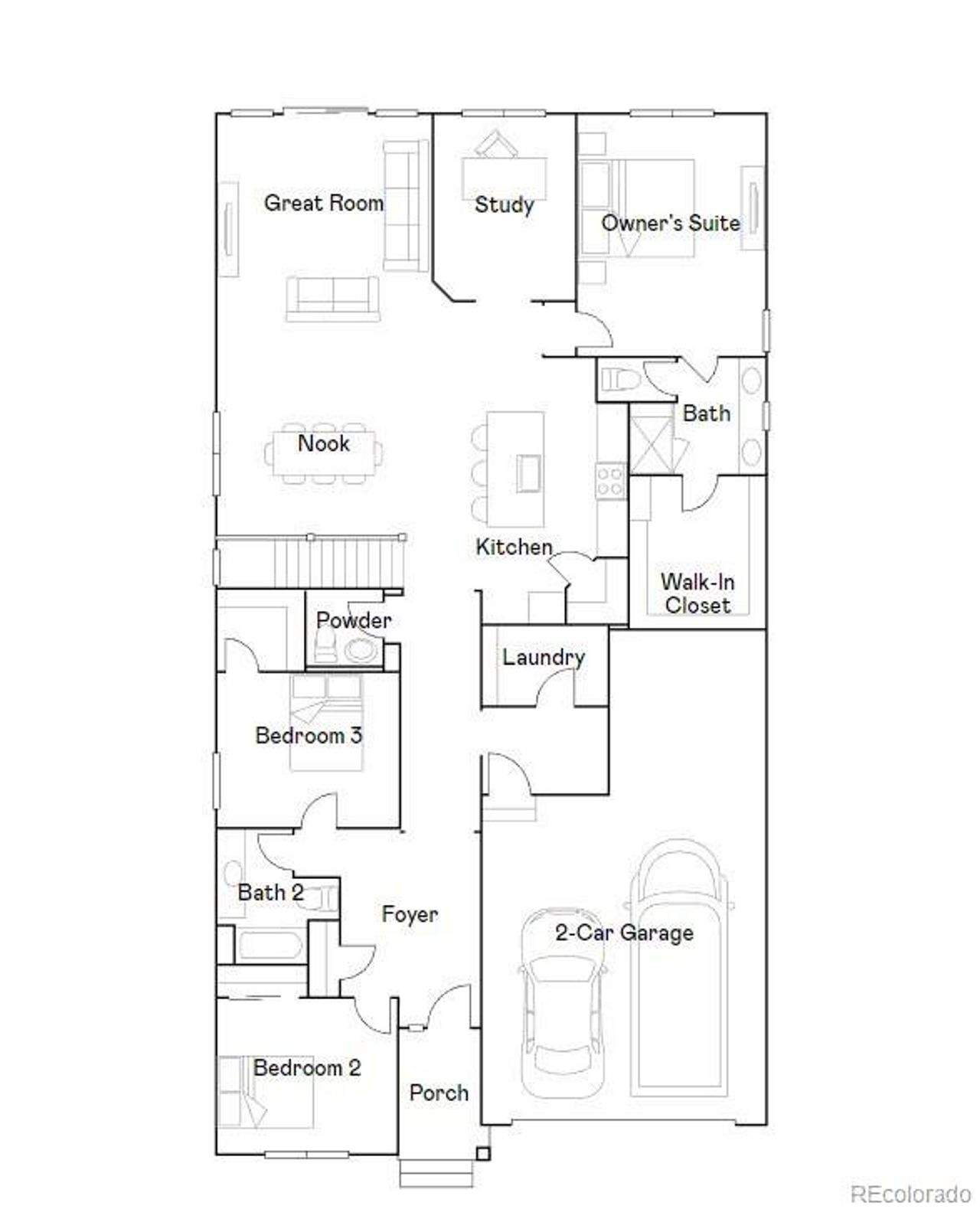 2D floor plan layout of this home in Ken-Caryl Ranch, Littleton, CO (Image 2).