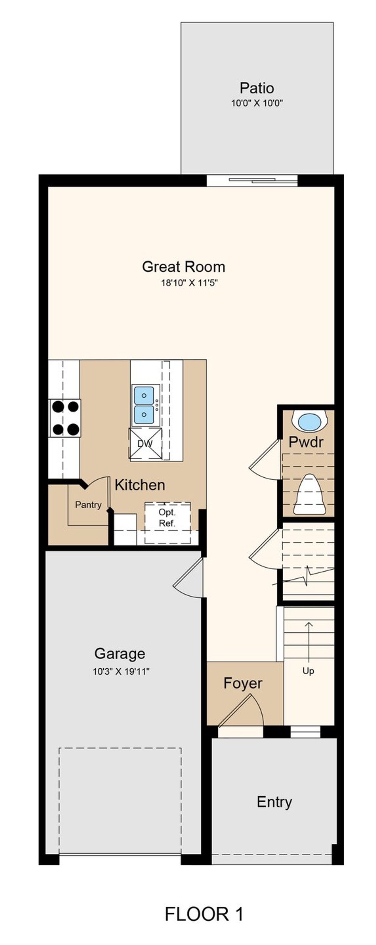 2D floor plan layout of this home in Waterstone Townhomes, Groveland, FL (Image 2).