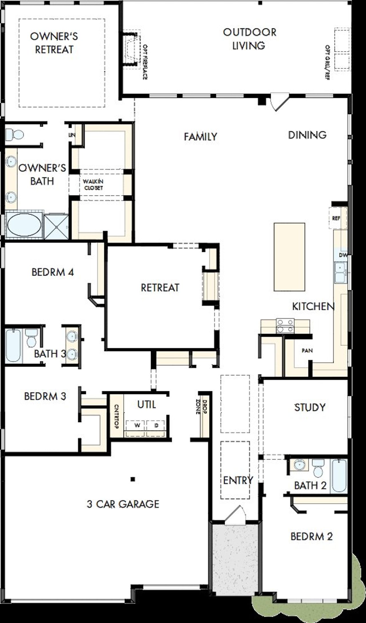 2D floor plan layout of this home in Riceland - Summit Collection, Mont Belvieu, TX (Image 2).