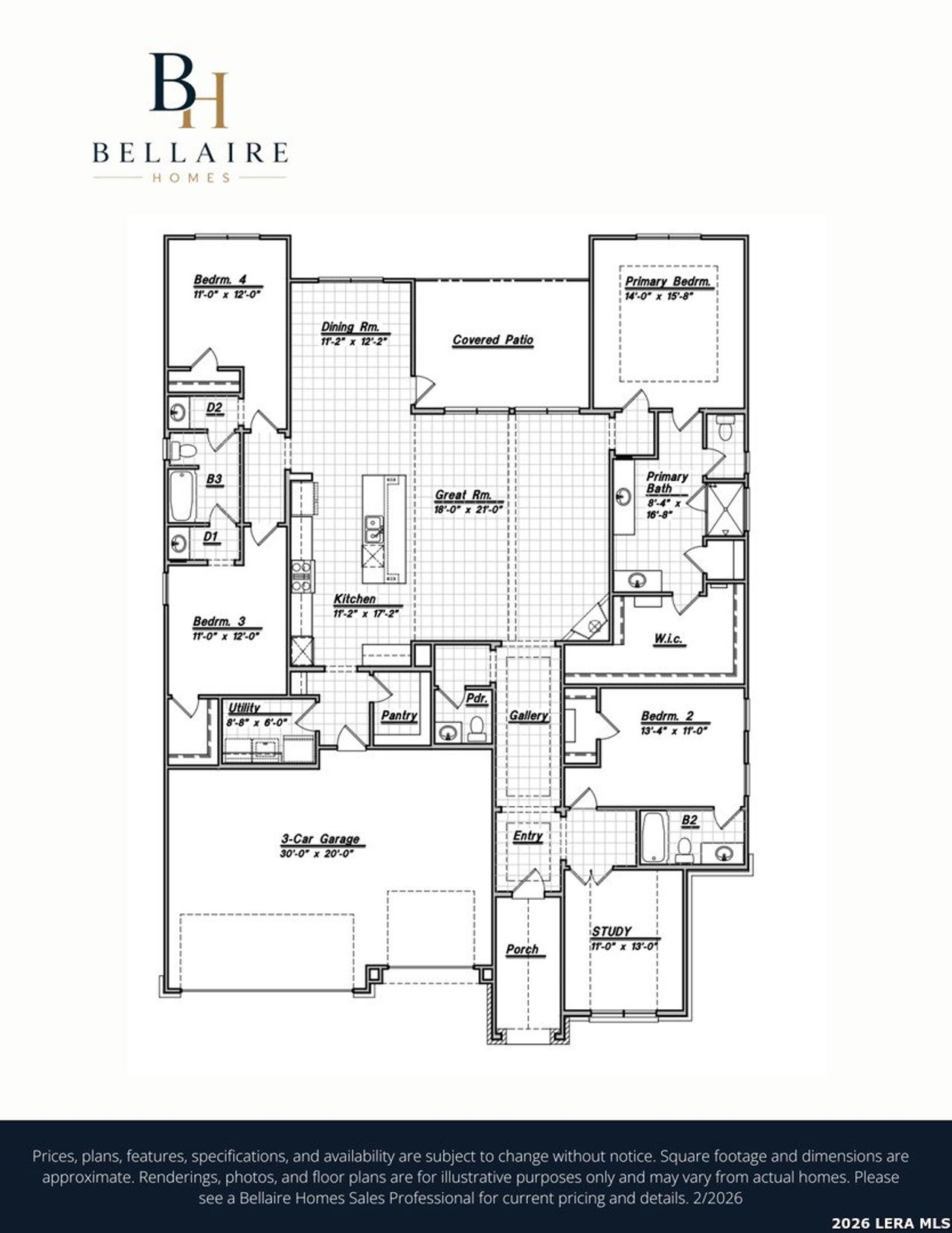 2D floor plan layout of this home in Country Village Estates, Castroville, TX (Image 2).