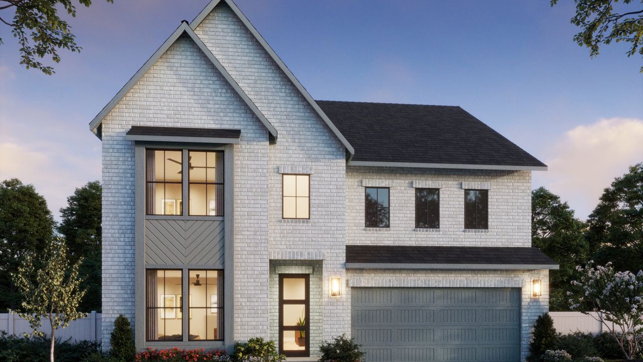 Representative exterior photo of a completed home built from the Tristan by Normandy Homes in Painted Tree - Woodland West, McKinney, TX (Image 2). Representative exterior photo of a completed home built from the Tristan by Normandy Homes in Painted Tree - Woodland West, McKinney, TX (Image 2).