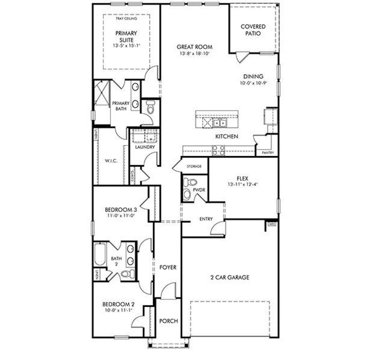 2D floor plan layout of this home in Preserve at Mountain Creek, Pendergrass, GA (Image 2).