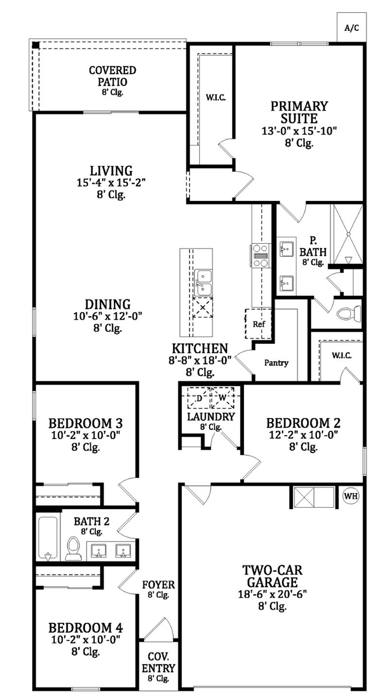2D floor plan layout for the Holly by Breeze Homes in Saddle Oaks, Jacksonville, FL (Image 2).