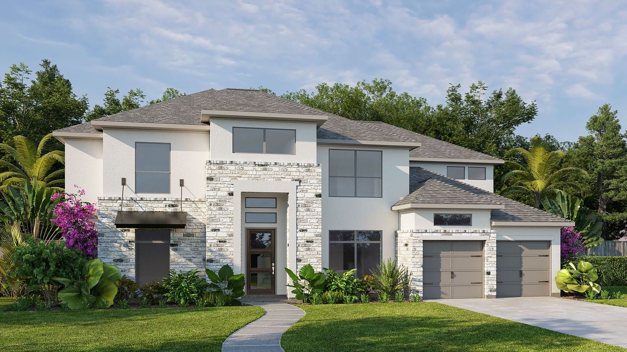 Representative exterior photo of a completed home built from the 3964W by Perry Homes in Lakes of Cane Island, Katy, TX (Image 2).