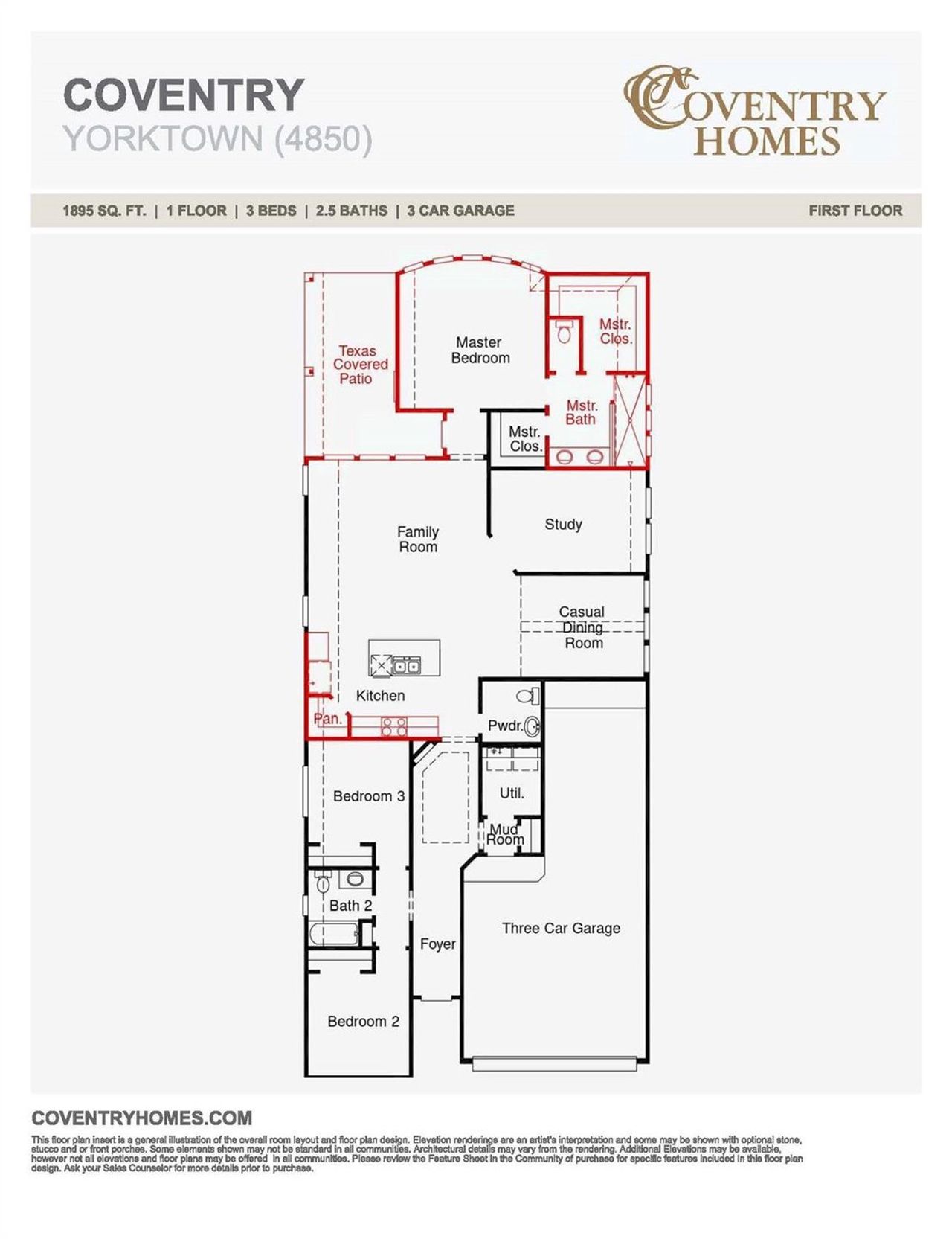 2D floor plan layout of this home in Escondido 45', Magnolia, TX (Image 2).