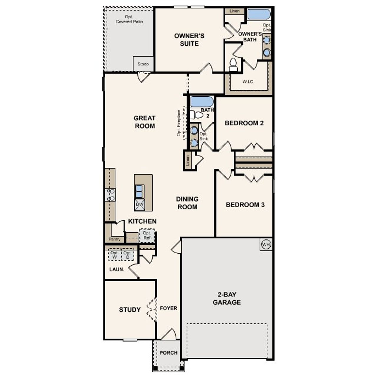2D floor plan layout for the Laurel by Century Communities in Stallion Run, Buda, TX (Image 2).