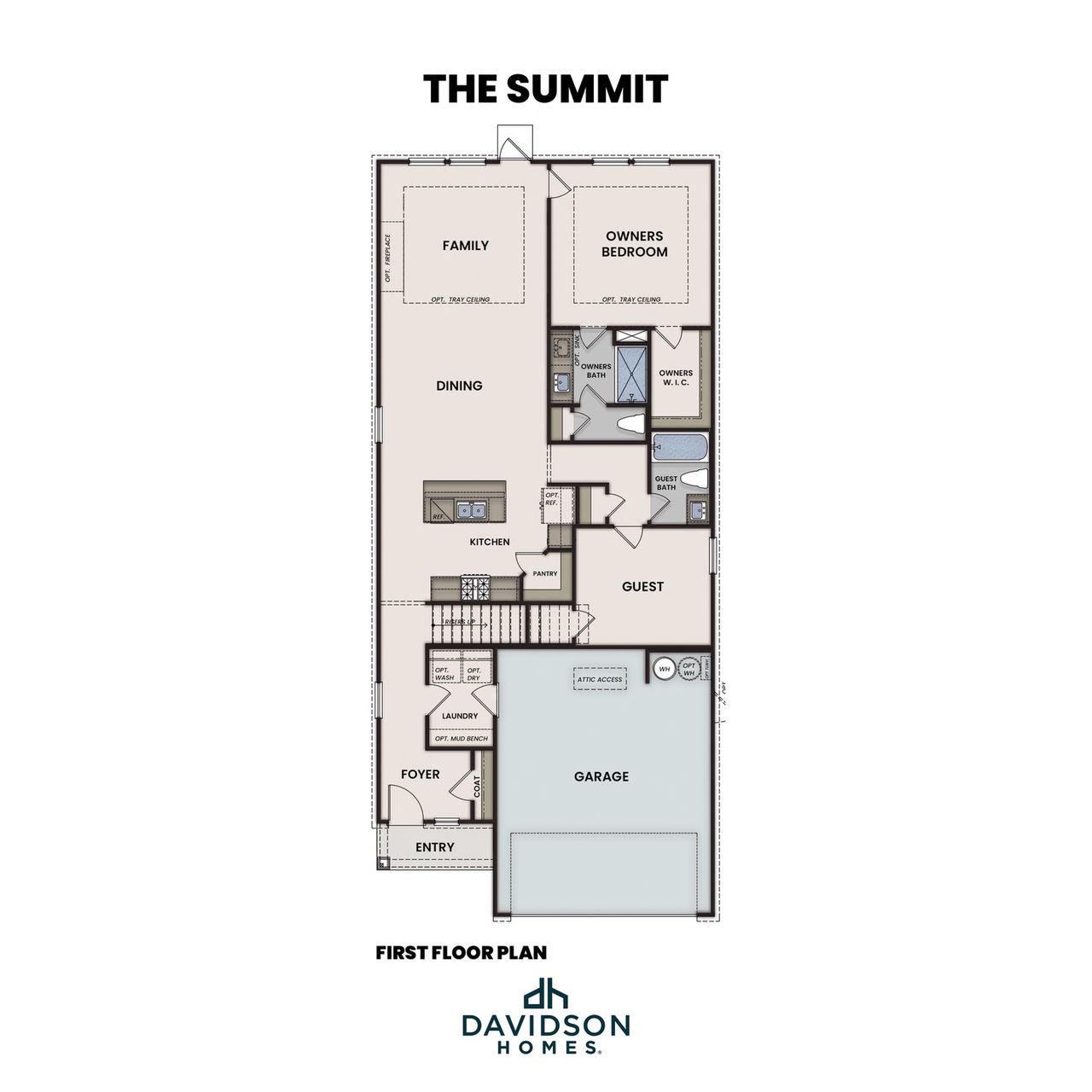 2D floor plan layout for the The Summit H by Davidson Homes LLC in Greene Farm, Cartersville, GA (Image 2).