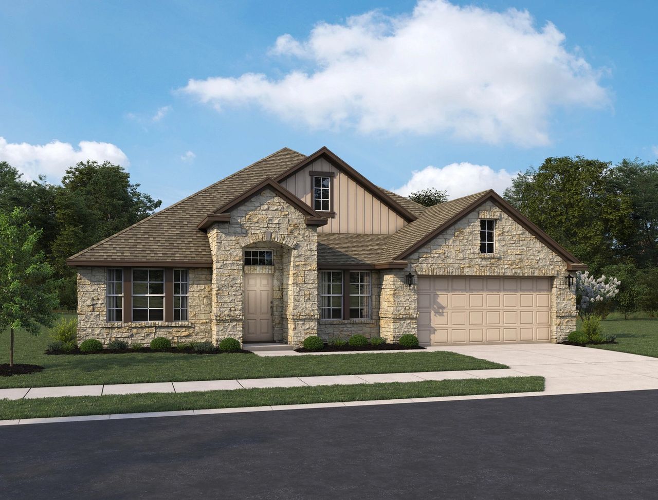 Representative exterior photo of a completed home built from the Avalon III by Ashton Woods in The Heritage at Saddlebrook Ranch 70's, Schertz, TX (Image 2).