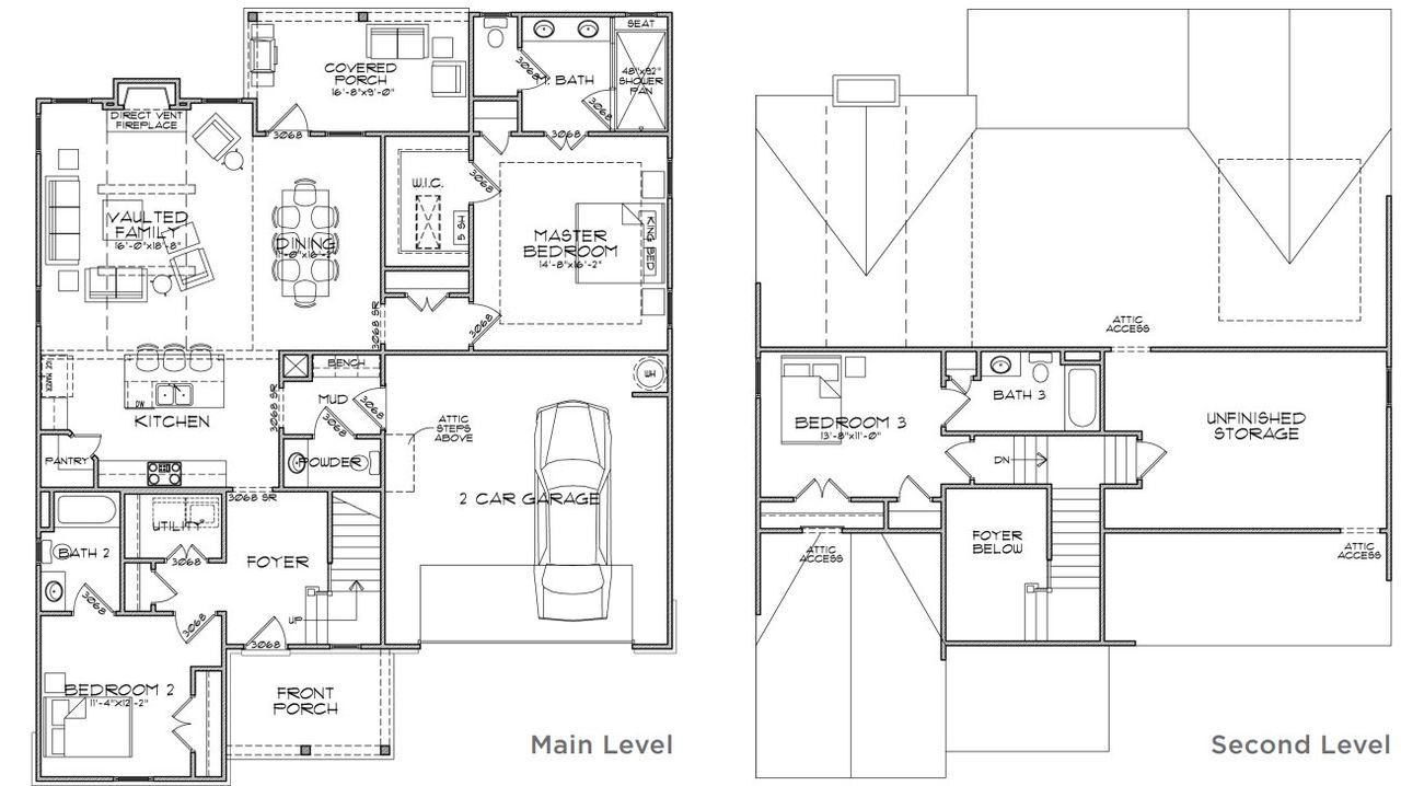2D floor plan layout for the Norah by Southwyck Homes in The Artisan at Victory, Acworth, GA (Image 2).