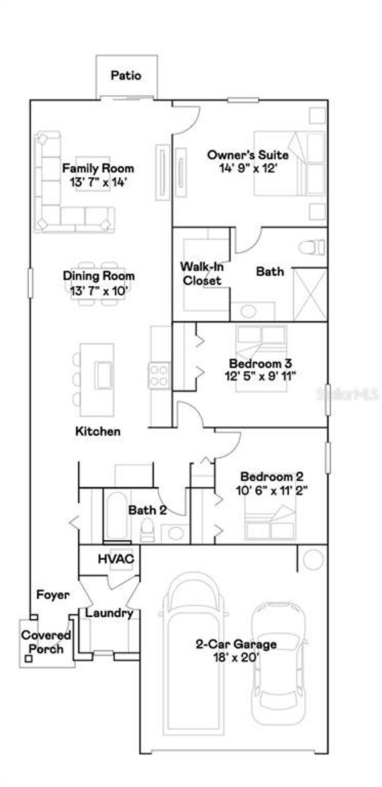 2D floor plan layout of this home in Millwood, Ocala, FL (Image 2).