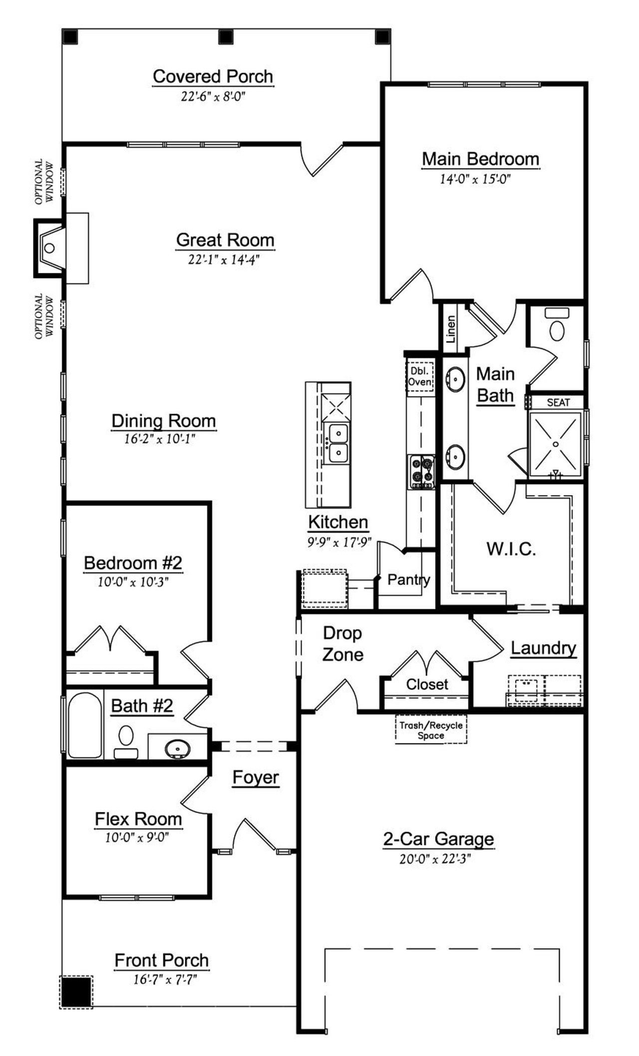 2D floor plan layout for the Bellevue by Niblock Homes in Cumberland, Concord, NC (Image 2).