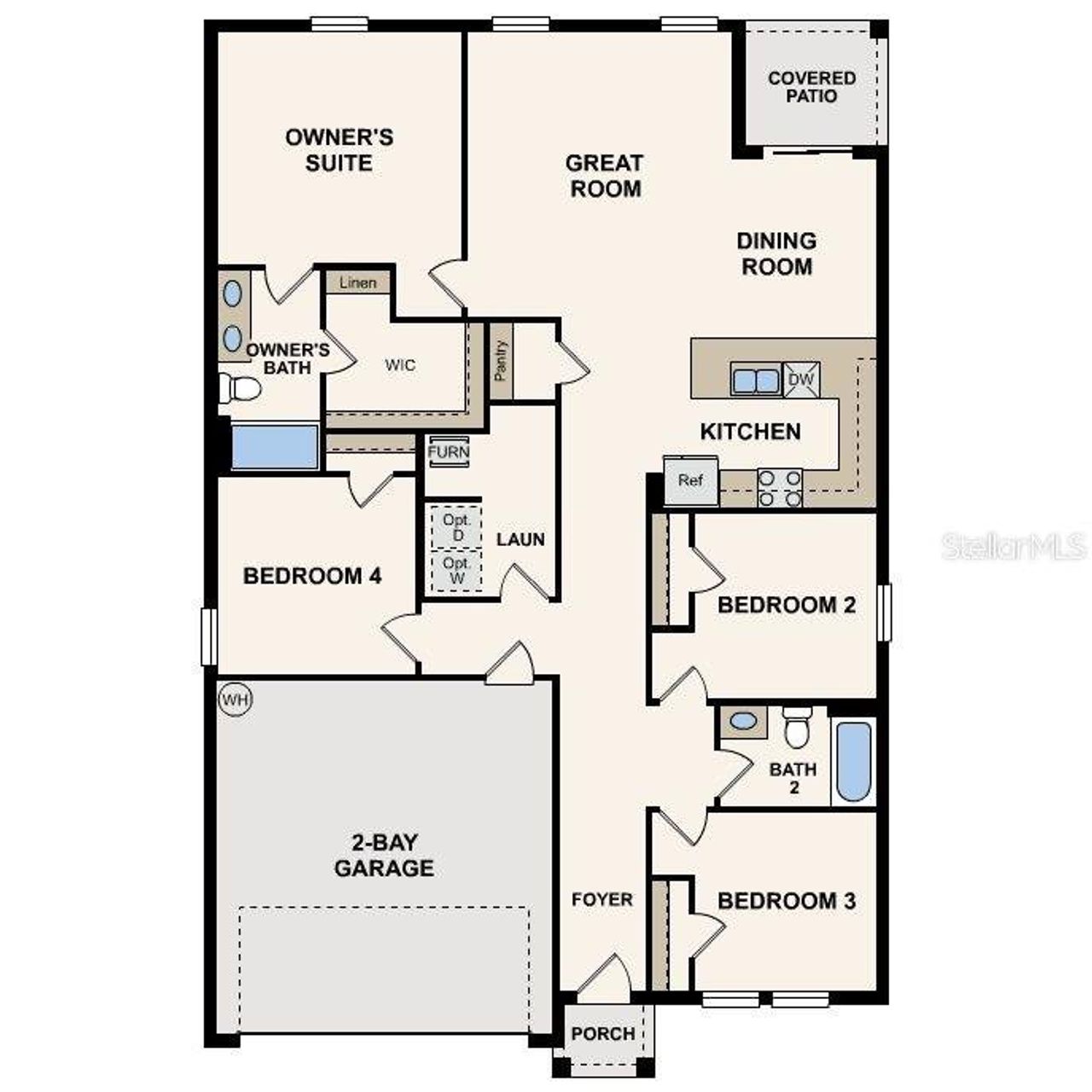 2D floor plan layout of this home in Port Charlotte Signature, Port Charlotte, FL (Image 2).