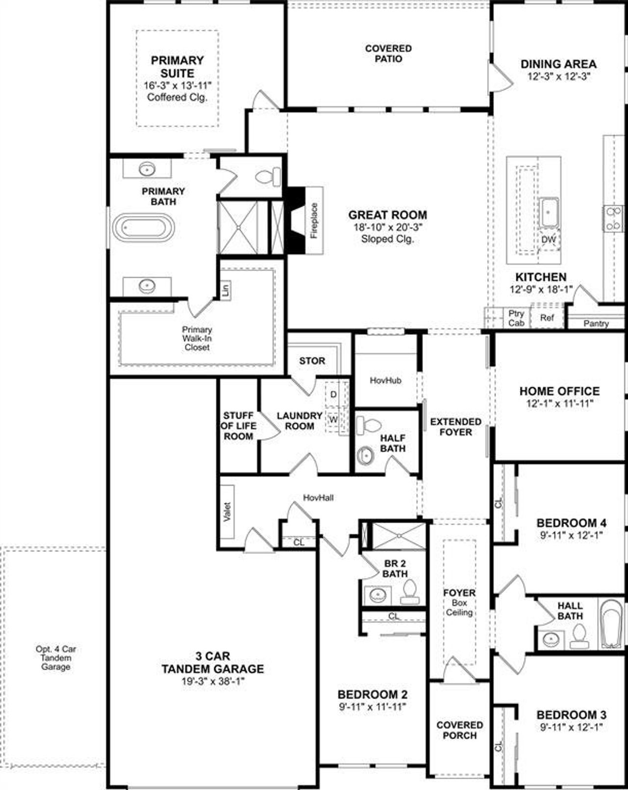 2D floor plan layout of this home in Kreymer at the Park, Wylie, TX (Image 2).