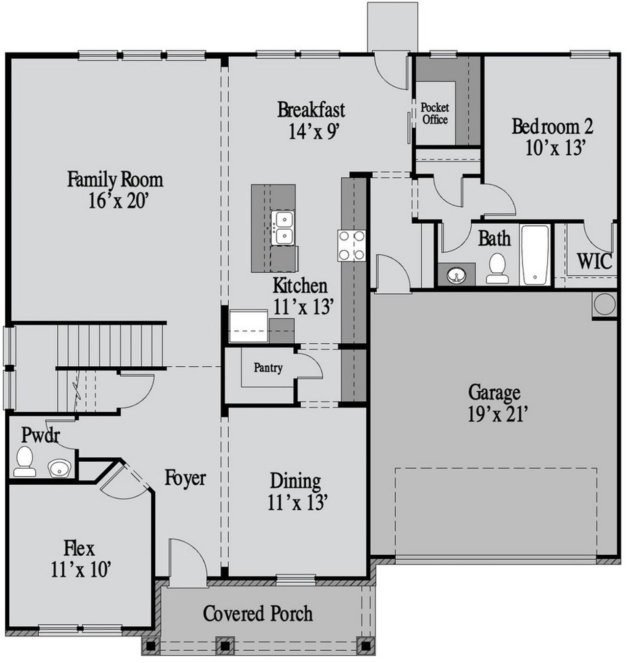 2D floor plan layout for the Warren by UnionMain Homes in Maddox Landing, Hoschton, GA (Image 2).