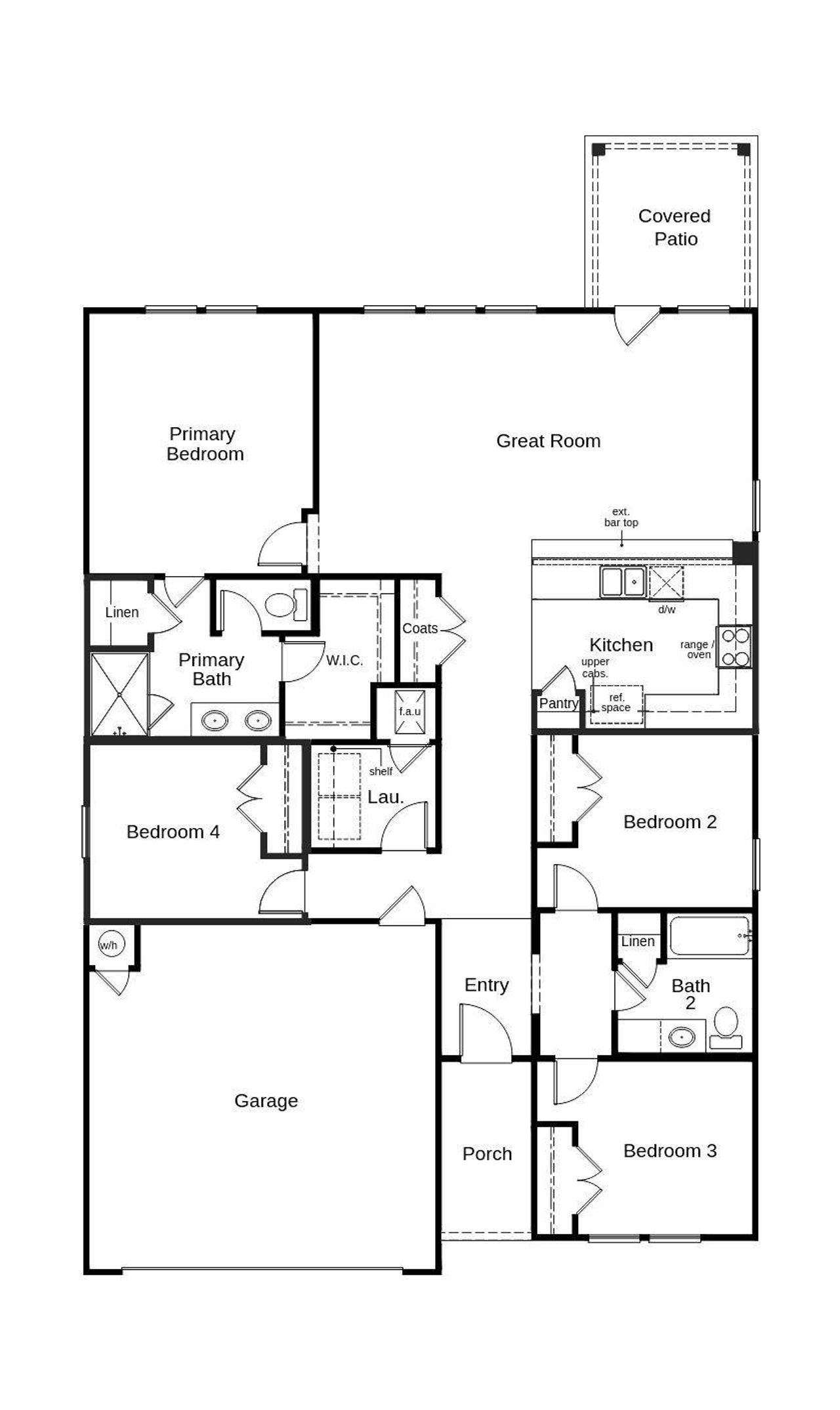 2D floor plan layout of this home in Watermill-Classic Collection, Uhland, TX (Image 2).