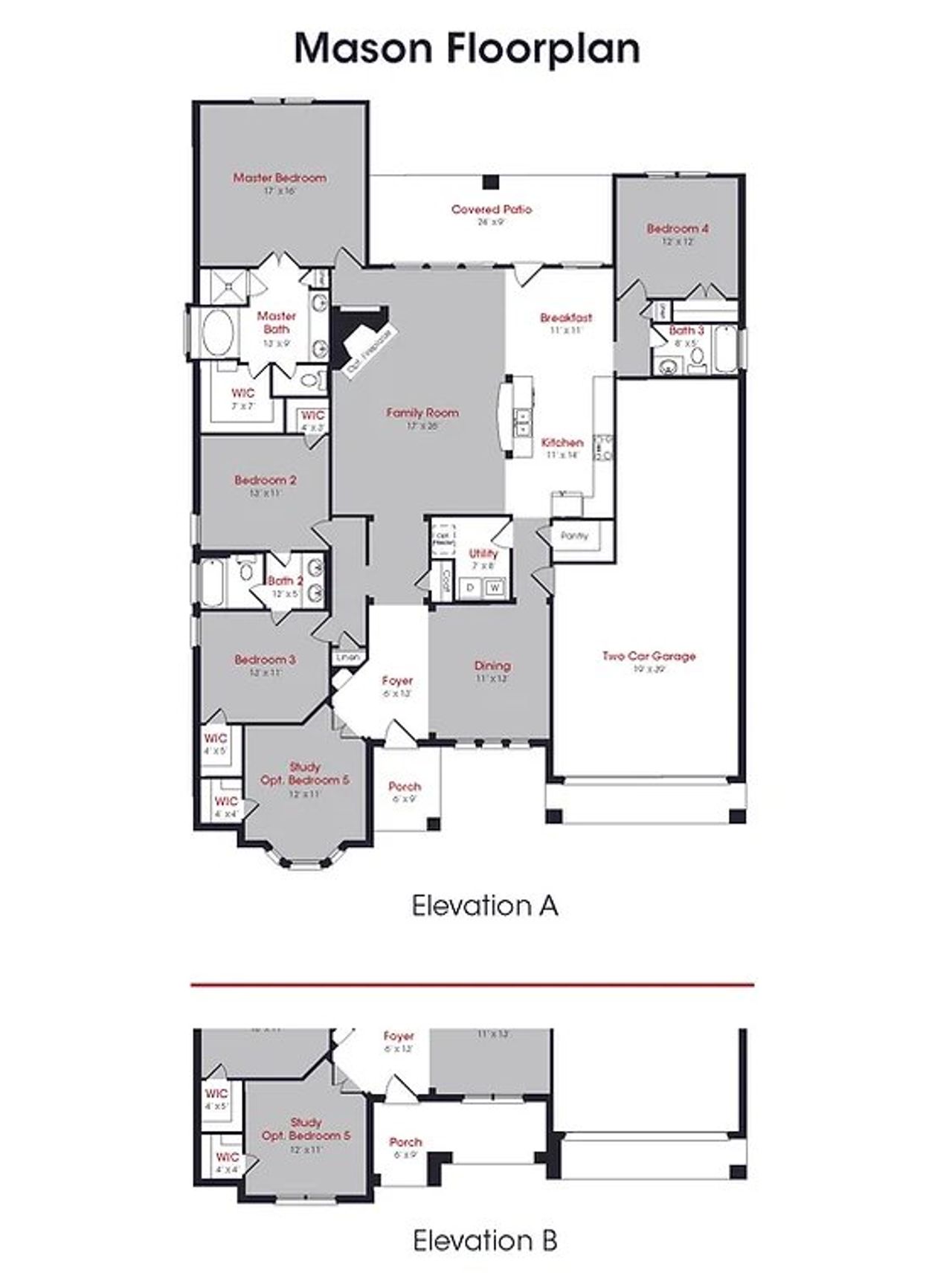2D floor plan layout for the Mason by Kendall Homes in Deer Pines, Conroe, TX (Image 2). 2D floor plan layout for the Mason by Kendall Homes in Deer Pines, Conroe, TX (Image 2).