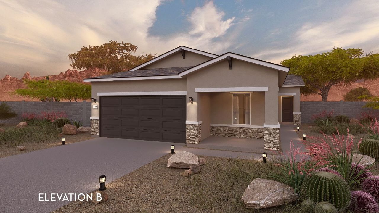 Representative exterior photo of a completed home built from the Nighthawk by CastleRock Communities in Rancho Santa Rosa, Maricopa, AZ (Image 2). Representative exterior photo of a completed home built from the Nighthawk by CastleRock Communities in Rancho Santa Rosa, Maricopa, AZ (Image 2).
