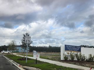 Street view A developing community with new homes and landscapes in Atlantis Pointe by Dream Finders Homes (Middleburg, FL).