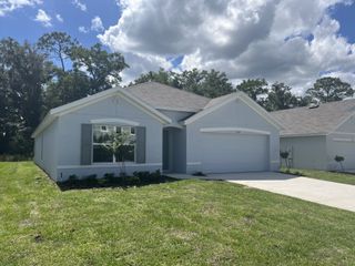 A charming gray home with manicured lawn in Autumn Glen by D.R. Horton (Belleview, FL).