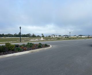 A serene neighborhood street with landscaped medians in Ashton Covey by Ryan Homes (Winter Haven, FL).