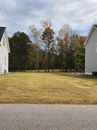 Expansive green space framed by two homes in Riverside by RiverWILD Homes (Zebulon, NC).
