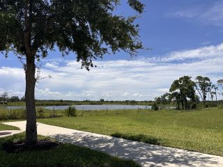 Scenic lake view with lush greenery and a tranquil pathway in Waterleigh by D.R. Horton (Winter Garden, FL).