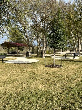 Community Amenities A shaded picnic area surrounded by lush greenery and mature trees, ideal for gatherings, relaxation, and enjoying the outdoors.