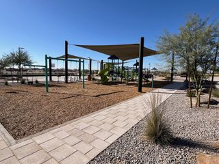 Community Amenities A vibrant playground with modern equipment and shade in Silva Farms by Meritage Homes (Goodyear, AZ).